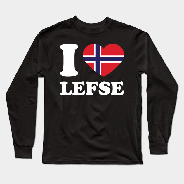 I Love Lefse Norway Flag Heart Long Sleeve T-Shirt by Huhnerdieb Apparel